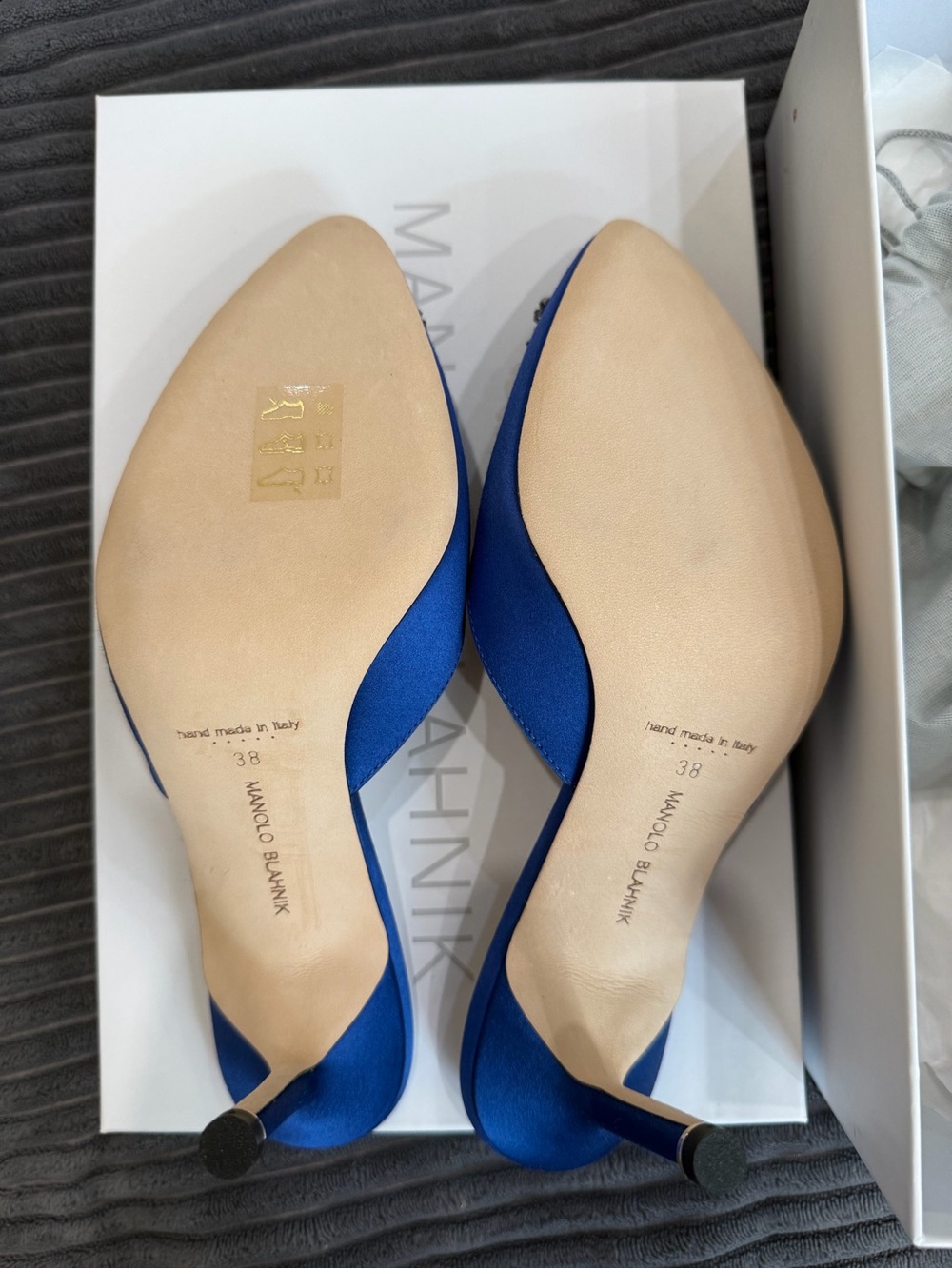 Manolo Blahnik Blue Satin Hangisi Mule with Crystal Buckle - Size 38 - Picture 3 of 5